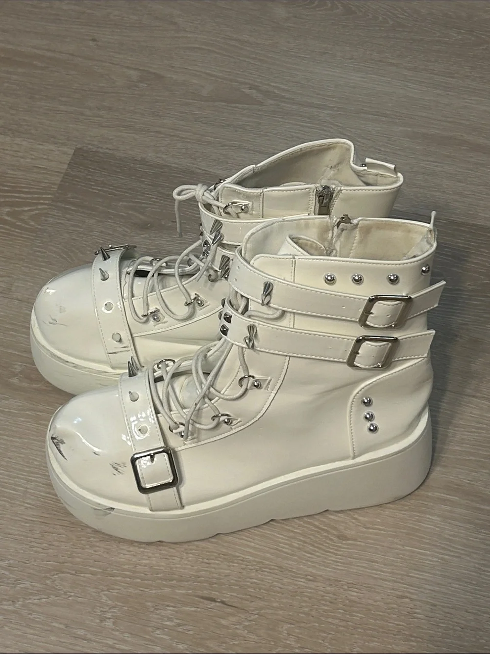 Hikboardy’s Punk Rock Platform Combat Boots with Silver Studs Buckles Sz 11